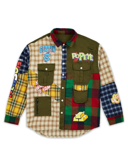 Reason Clothing Signature | Popeye All We Trust Multi Pocket Checkered Flannel Shirt