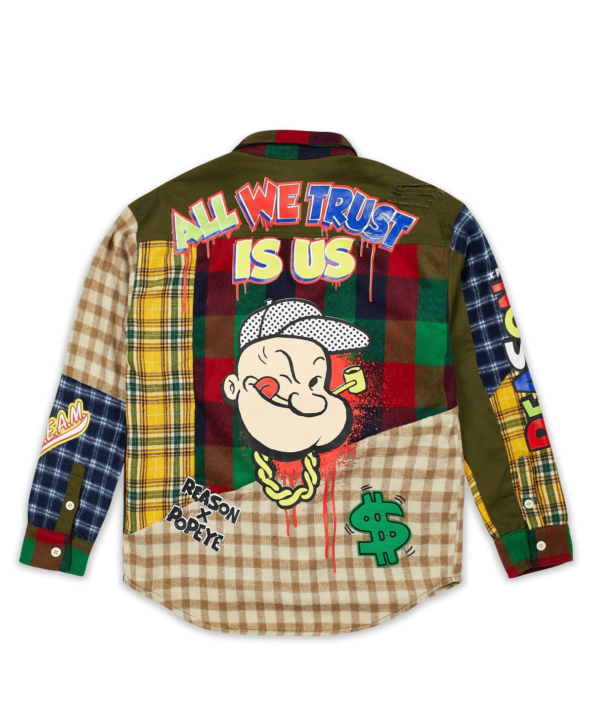 Reason Clothing Signature | Popeye All We Trust Multi Pocket Checkered Flannel Shirt