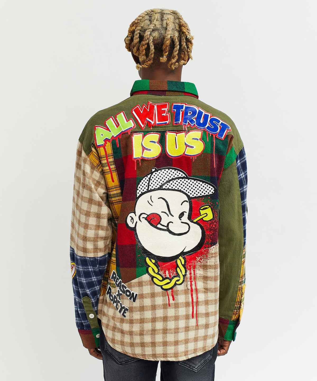 Reason Clothing Signature | Popeye All We Trust Multi Pocket Checkered Flannel Shirt