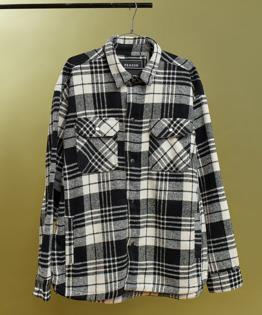 Reason Clothing Latest | Plaid Black And White Super Heavy Weight Flannel Shirt Jacket
