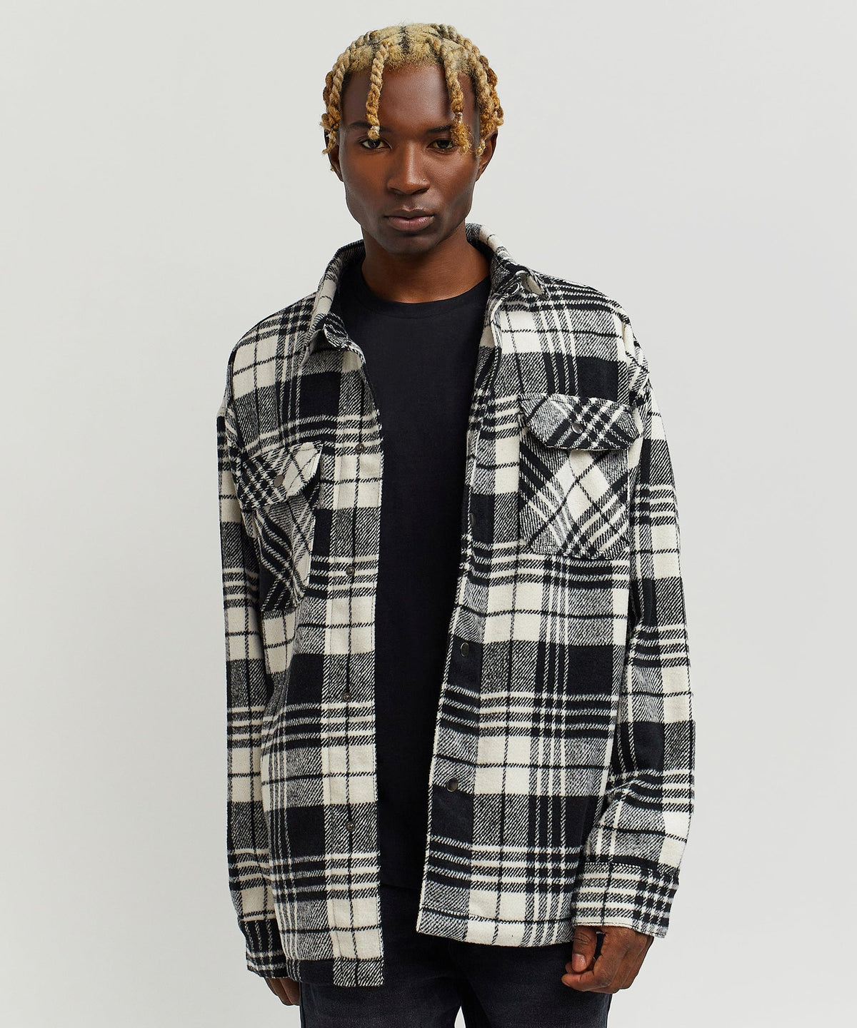 Reason Clothing Latest | Plaid Black And White Super Heavy Weight Flannel Shirt Jacket
