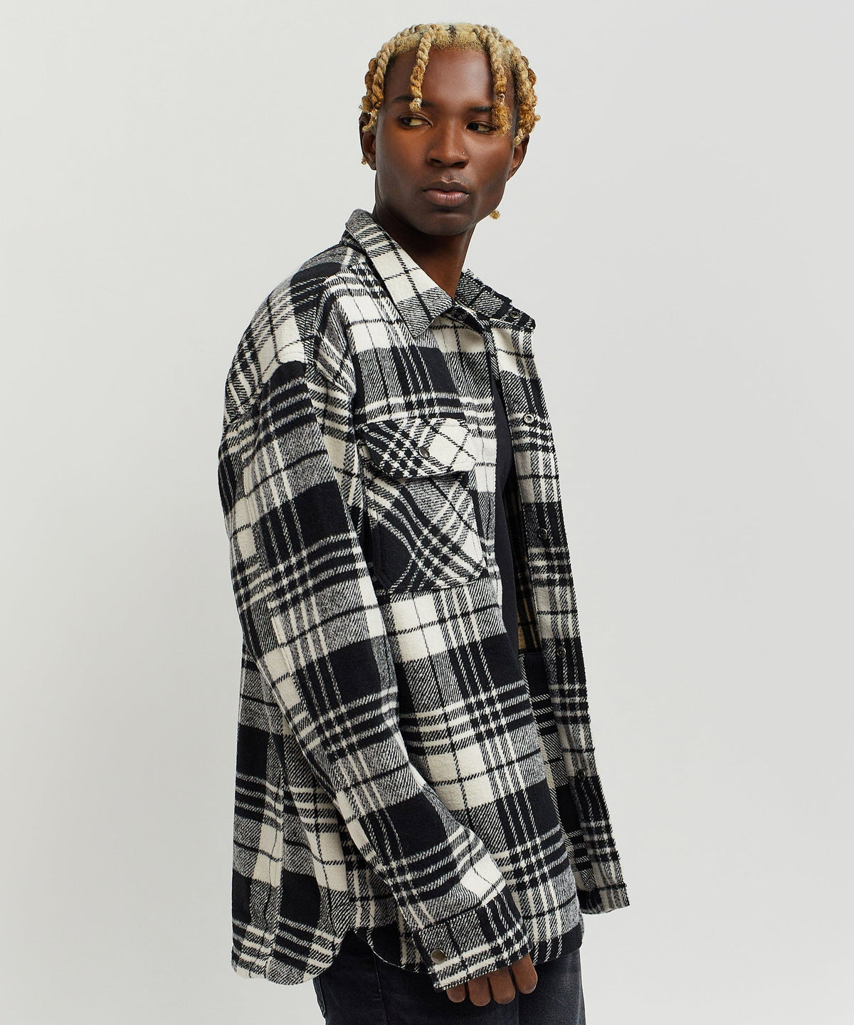 Reason Clothing Latest | Plaid Black And White Super Heavy Weight Flannel Shirt Jacket