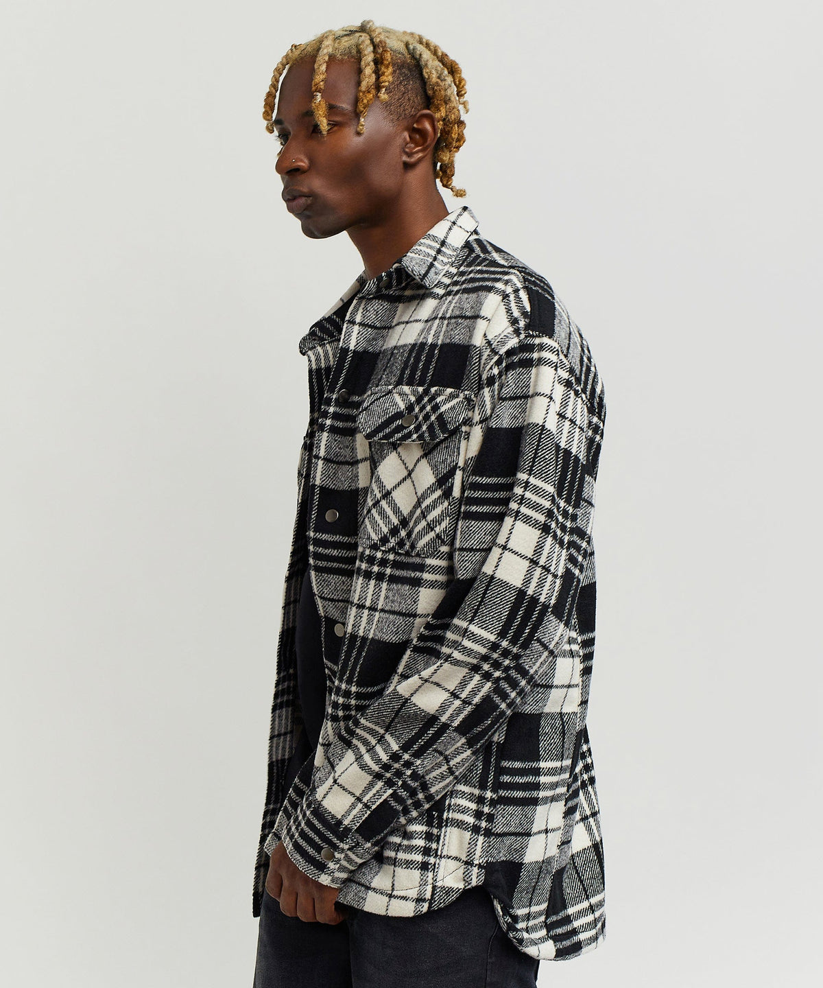 Reason Clothing Latest | Plaid Black And White Super Heavy Weight Flannel Shirt Jacket