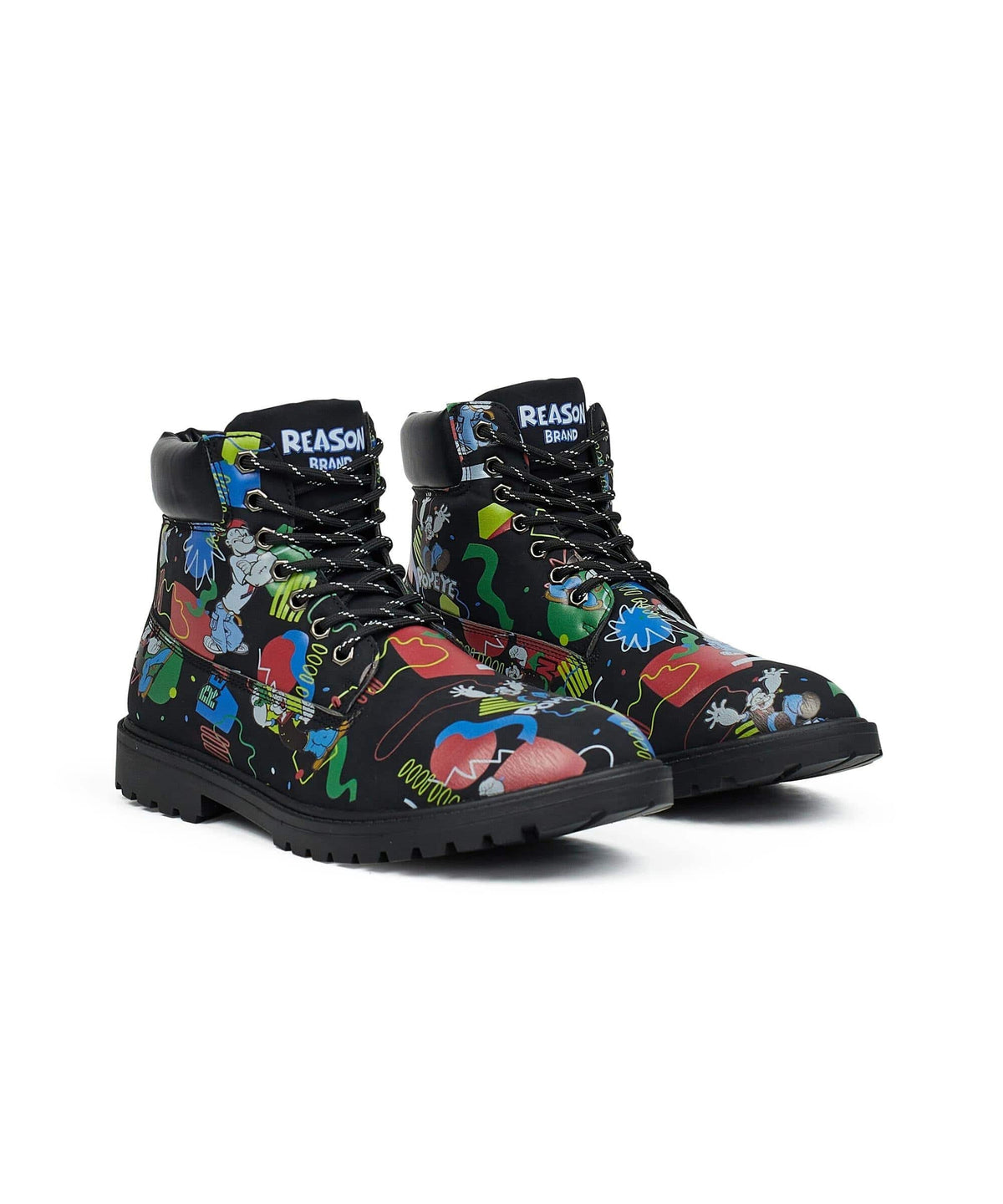 Reason Clothing Sale | Popeye X Reason Collab Faux Suede Graffiti Print Boots - Black