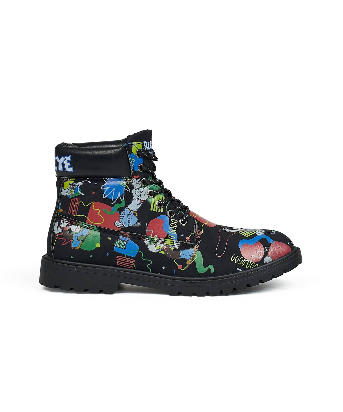 Reason Clothing Sale | Popeye X Reason Collab Faux Suede Graffiti Print Boots - Black