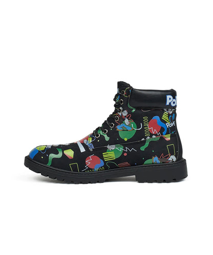 Reason Clothing Sale | Popeye X Reason Collab Faux Suede Graffiti Print Boots - Black
