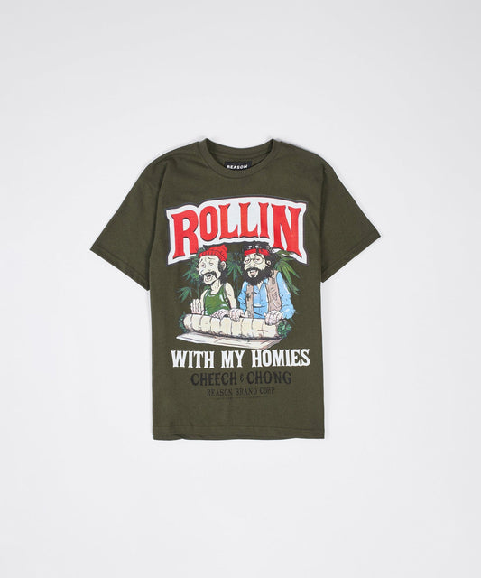 Reason Clothing Latest | Cheech & Chong Keep Rollin Graphic Short Sleeve Tee - Green