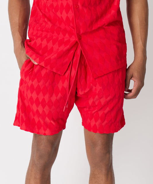 Reason Clothing Hot Sale | Diamond Plate Towel Short - Red
