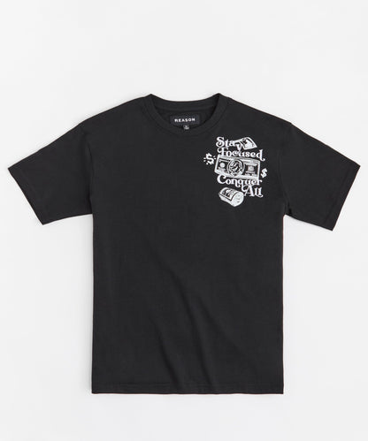 Reason Clothing Best Price | Big Checks Embroidered Short Sleeve Tee - Black
