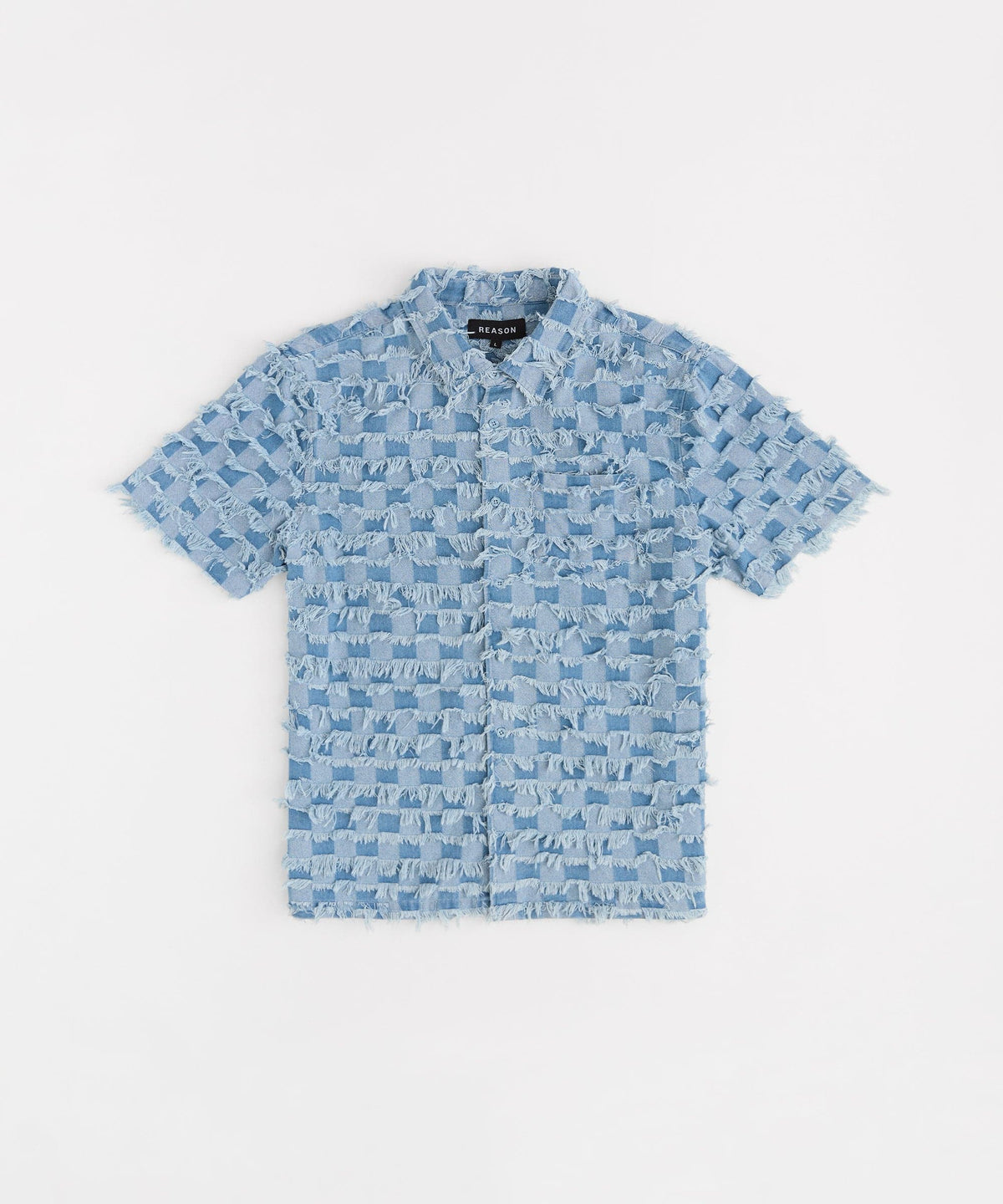 Reason Clothing Everyday | Textured Frayed Button Down Shirt - Blue
