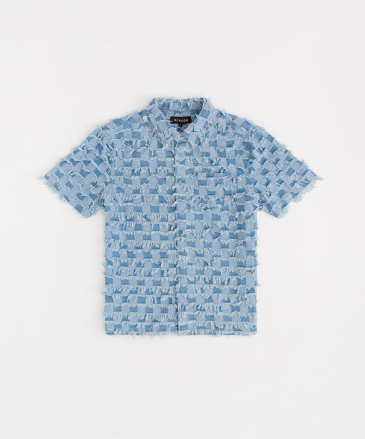 Reason Clothing Everyday | Textured Frayed Button Down Shirt - Blue