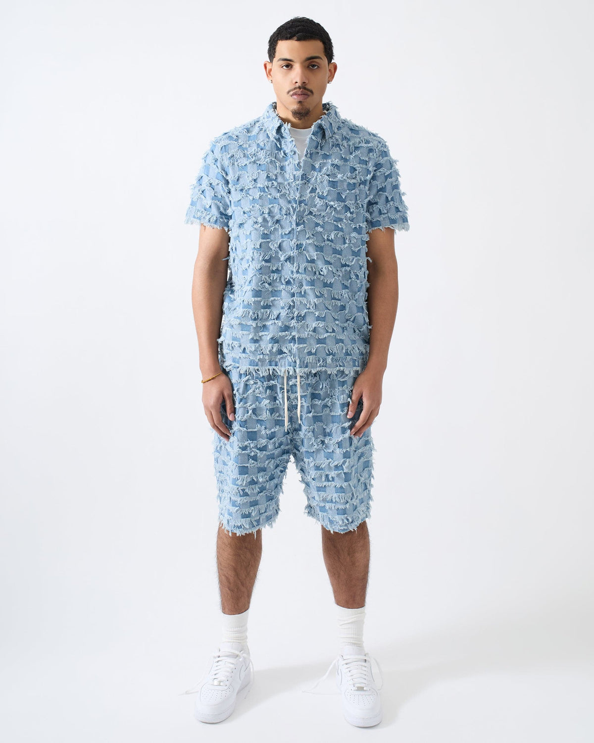 Reason Clothing Everyday | Textured Frayed Button Down Shirt - Blue