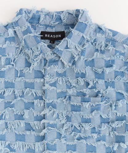 Reason Clothing Everyday | Textured Frayed Button Down Shirt - Blue