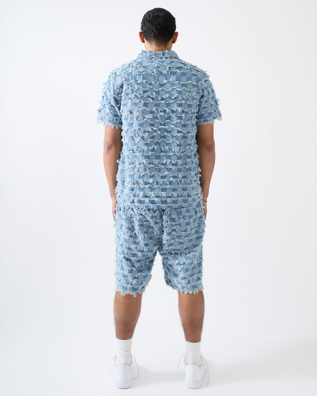 Reason Clothing Everyday | Textured Frayed Button Down Shirt - Blue