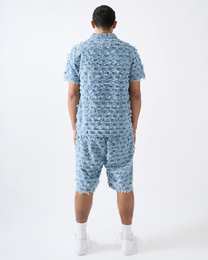 Reason Clothing Everyday | Textured Frayed Button Down Shirt - Blue