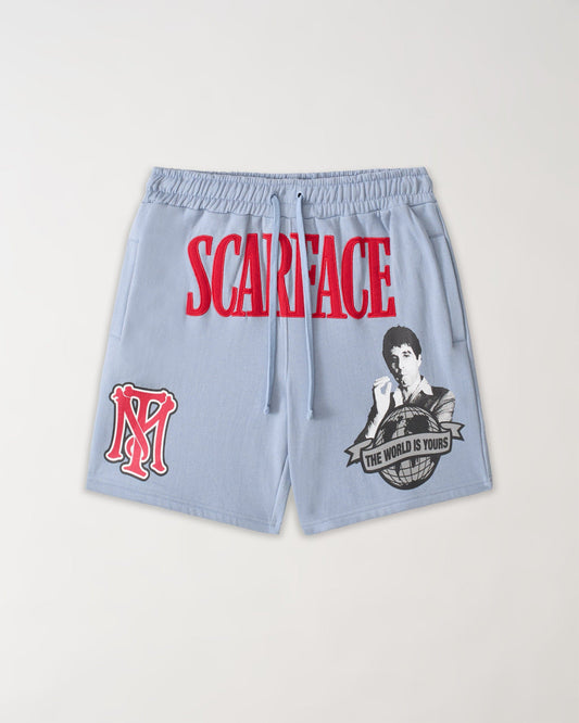 Reason Clothing Everyday | Scarface Applique Fleece Short - Light Blue