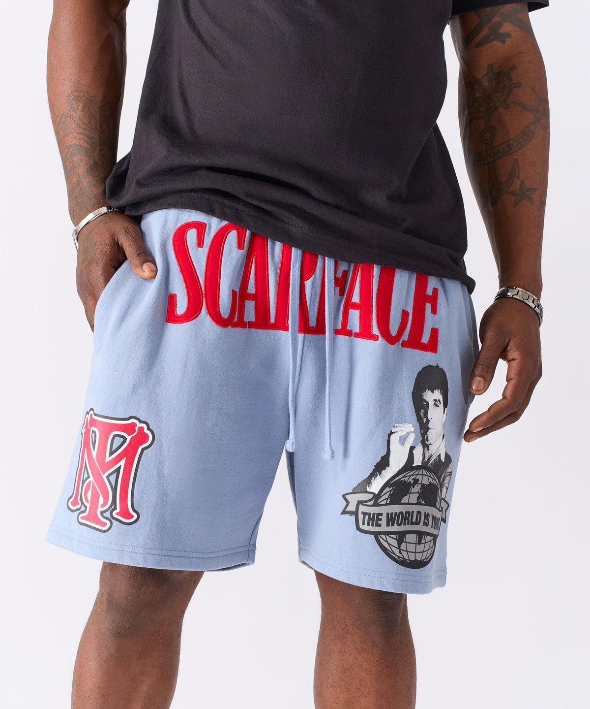 Reason Clothing Everyday | Scarface Applique Fleece Short - Light Blue