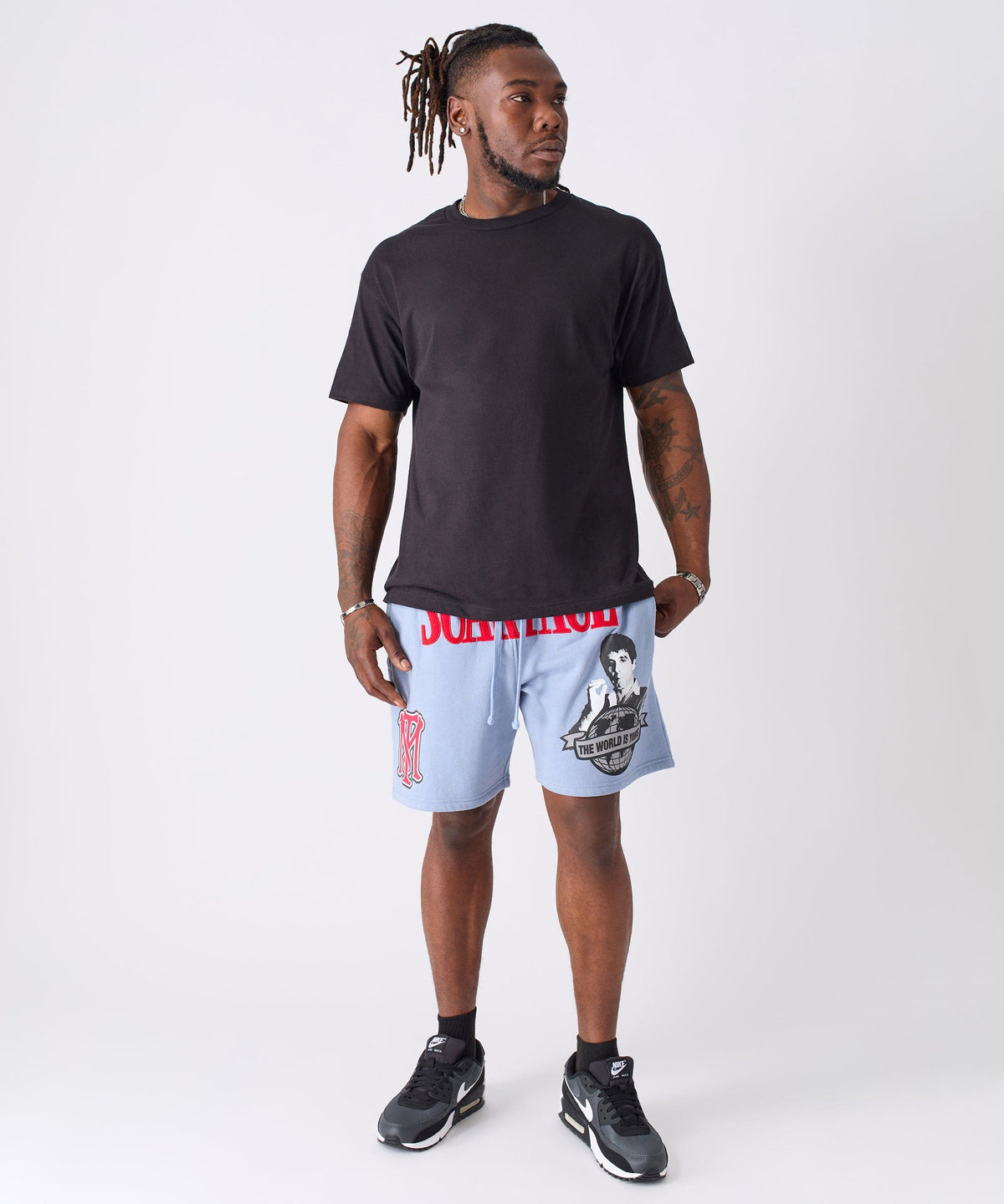 Reason Clothing Everyday | Scarface Applique Fleece Short - Light Blue