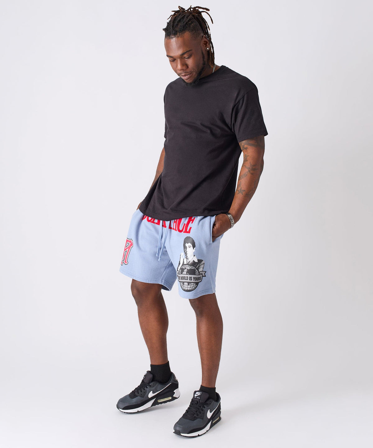 Reason Clothing Everyday | Scarface Applique Fleece Short - Light Blue