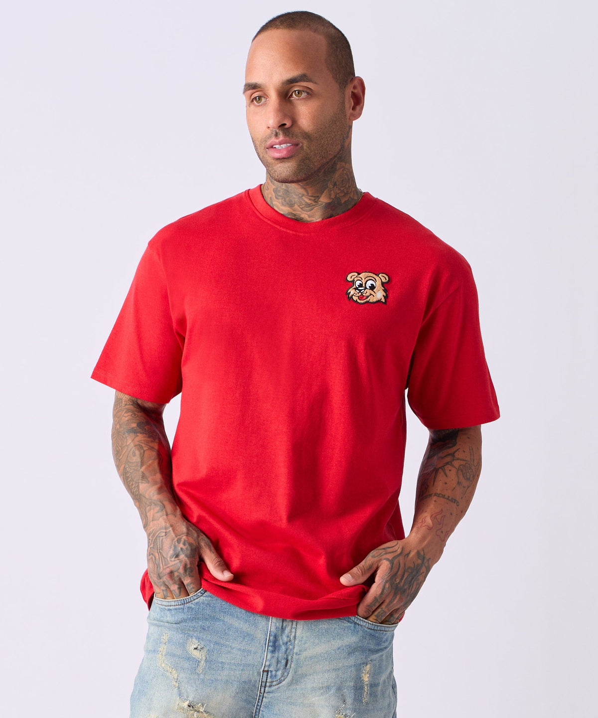 Reason Clothing Popular | Cub Chenille Patched Short Sleeve Tee - Red