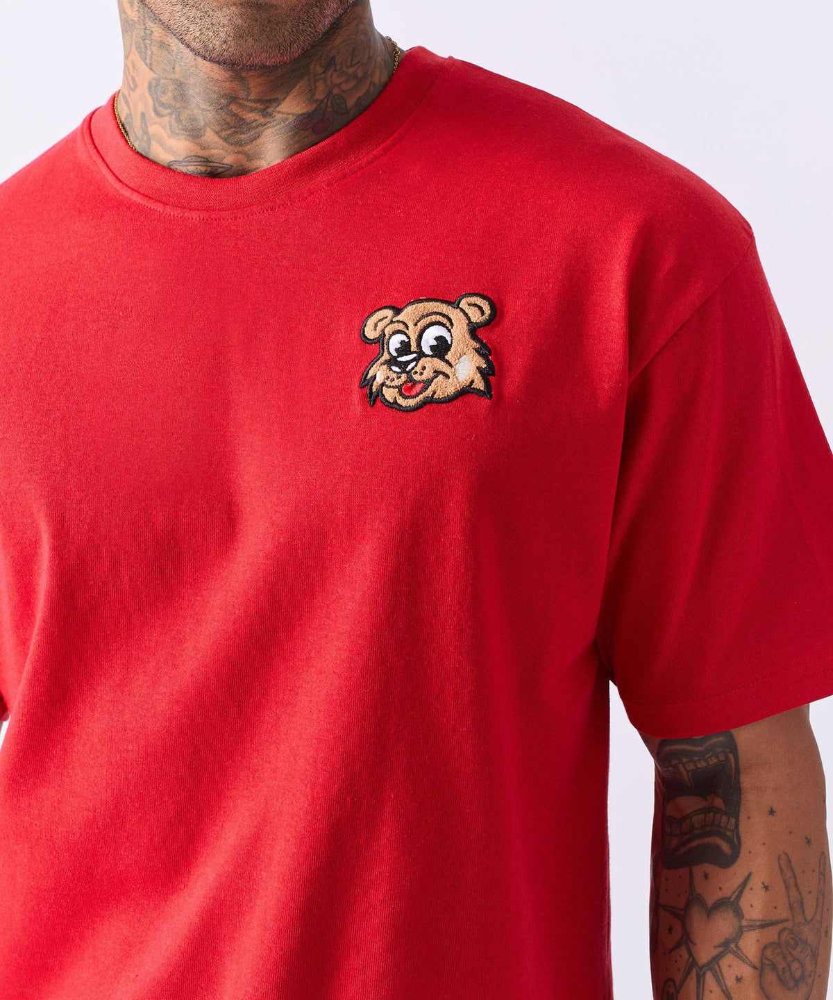 Reason Clothing Popular | Cub Chenille Patched Short Sleeve Tee - Red