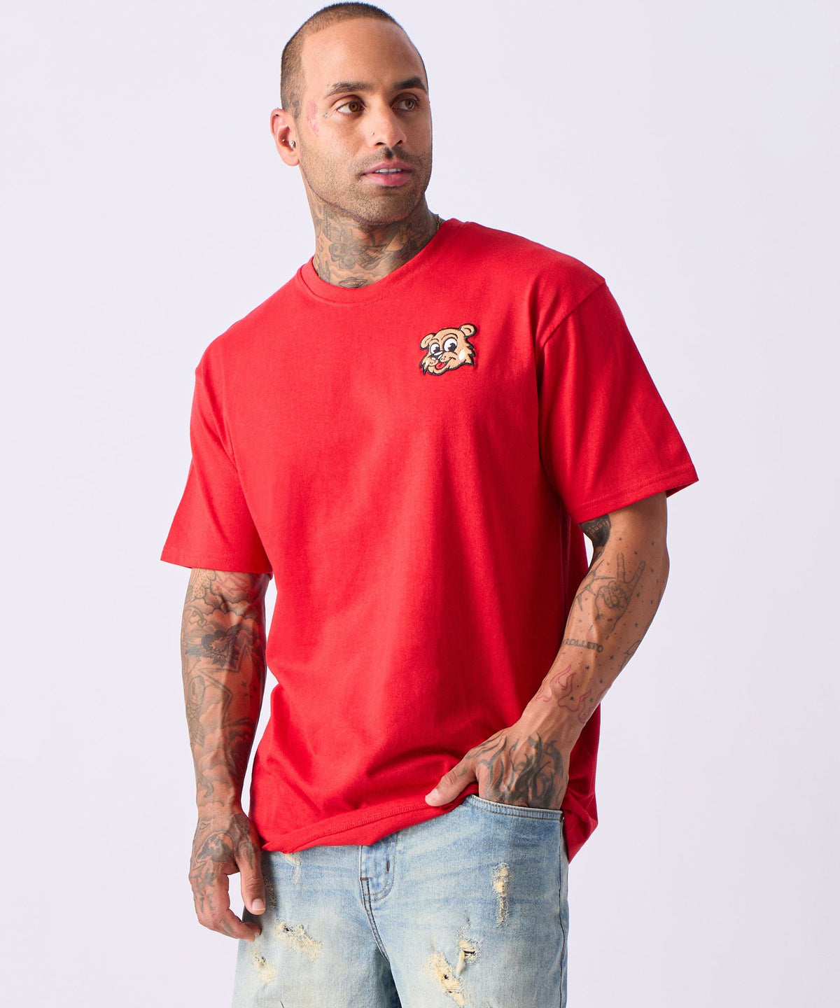 Reason Clothing Popular | Cub Chenille Patched Short Sleeve Tee - Red