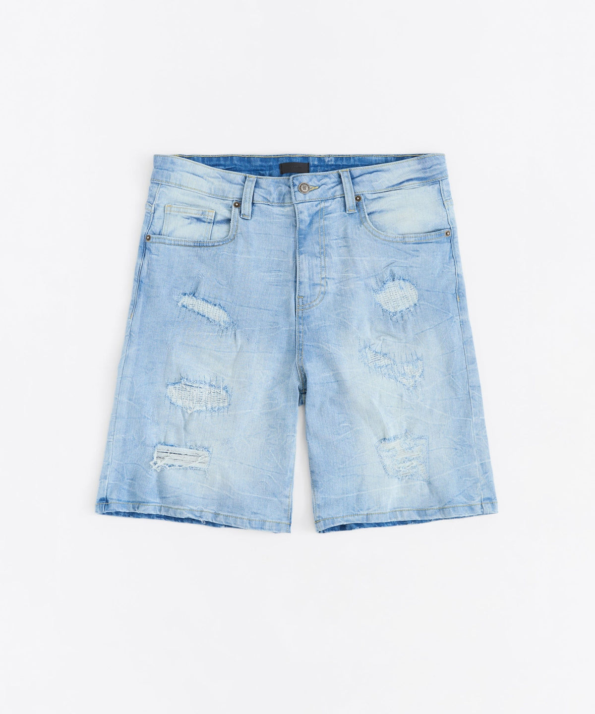 Reason Clothing Best Price | Dunes Rip and Repaired Denim Shorts - Medium Blue