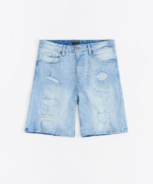 Reason Clothing Best Price | Dunes Rip and Repaired Denim Shorts - Medium Blue