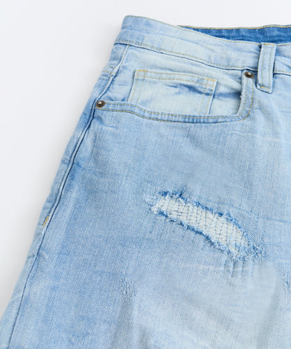 Reason Clothing Best Price | Dunes Rip and Repaired Denim Shorts - Medium Blue