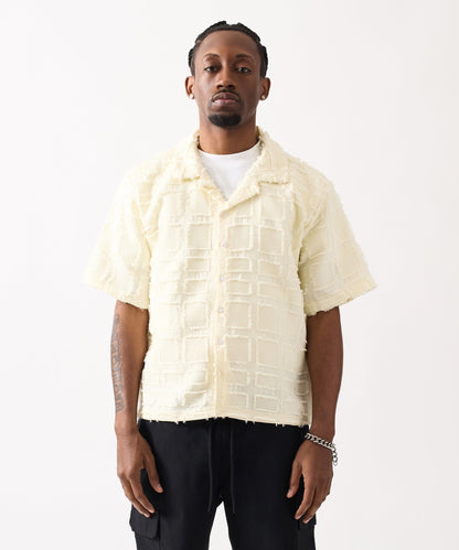Reason Clothing Featured | Textured Blocked Button Down Shirt - Cream