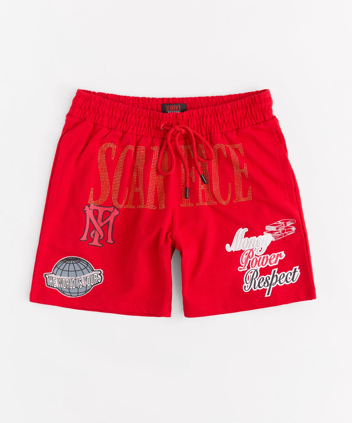 Reason Clothing Best Price | Scarface The World Is Yours Rhinestones Fleece Short - Red
