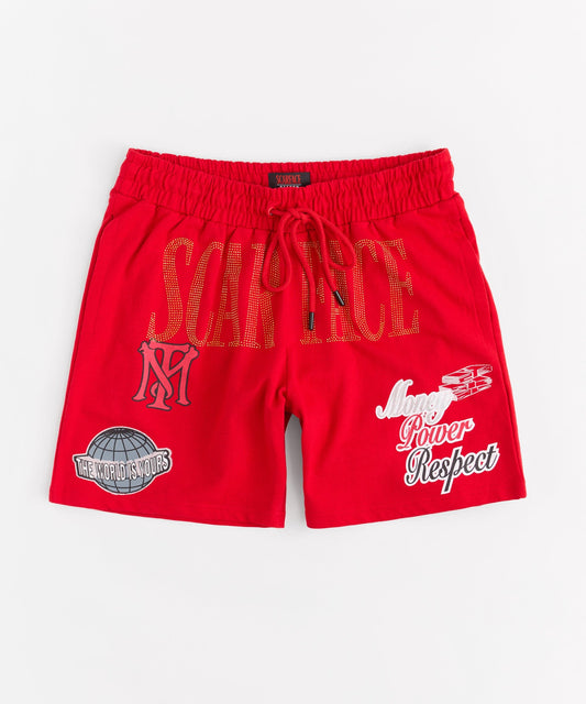 Reason Clothing Best Price | Scarface The World Is Yours Rhinestones Fleece Short - Red