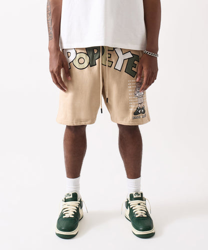 Reason Clothing Exclusive | Popeye Mugshot Fleece Short - Tan