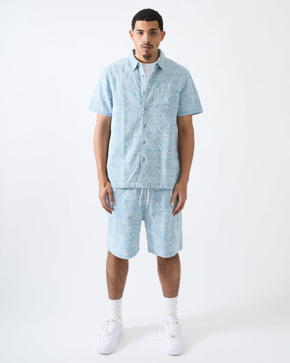 Reason Clothing Exclusive | Textured Geometric Button Down Shirt - Light Blue
