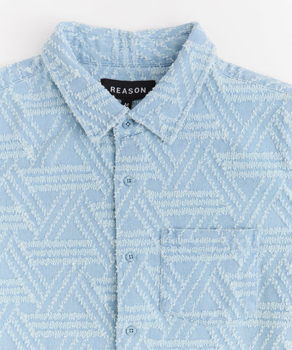 Reason Clothing Exclusive | Textured Geometric Button Down Shirt - Light Blue