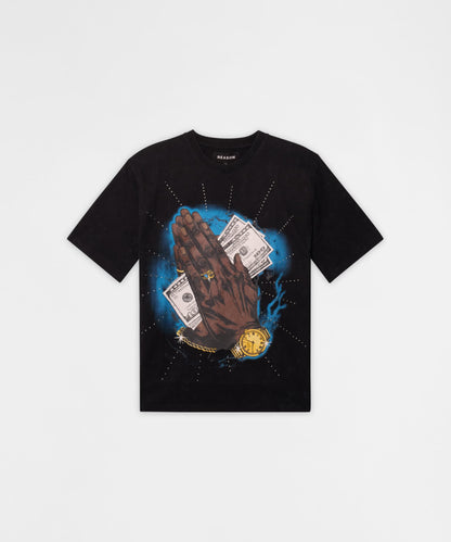 Reason Clothing Recommended | Plus Size Blessings Rhinestones Short Sleeve Tee - Washed Black