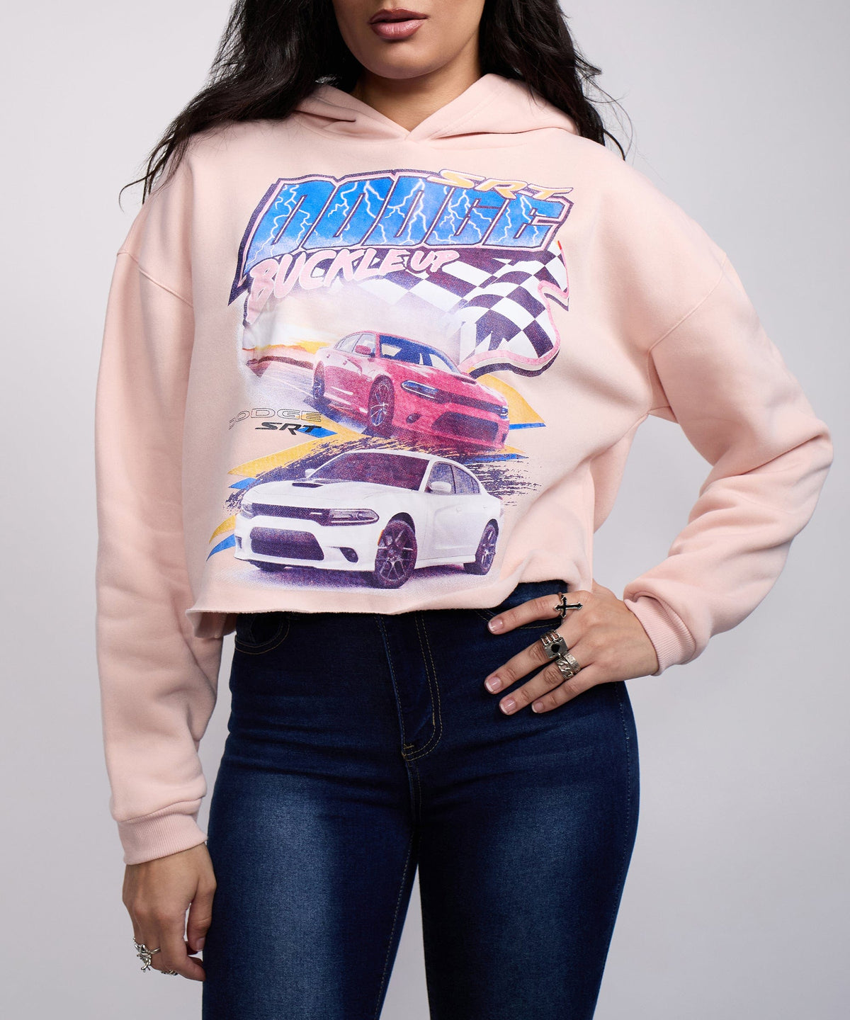 Reason Clothing Signature | Womens Dodge Buckle Up Crop Hoodie