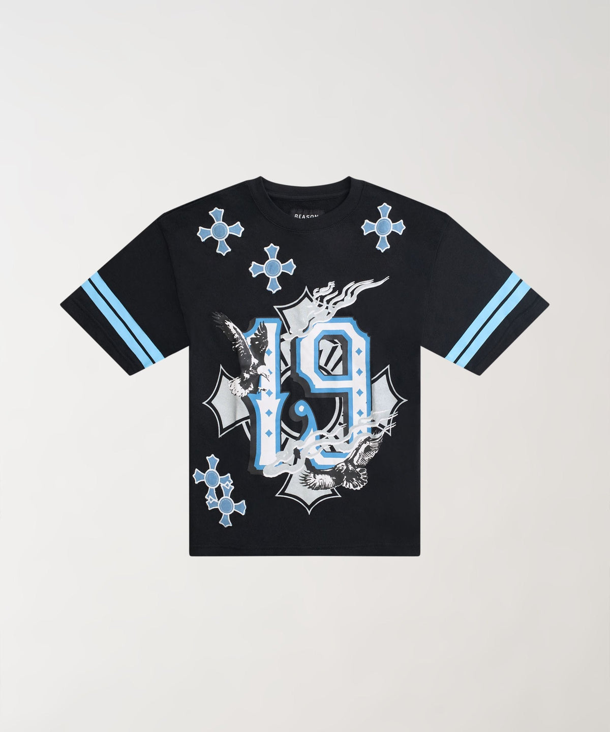 Reason Clothing Top Pick | Plus Size Football Applique Short Sleeve Tee - Black
