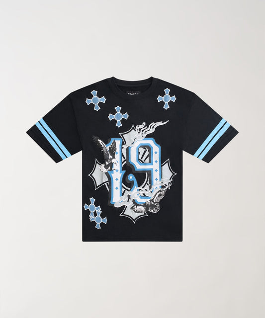 Reason Clothing Top Pick | Plus Size Football Applique Short Sleeve Tee - Black