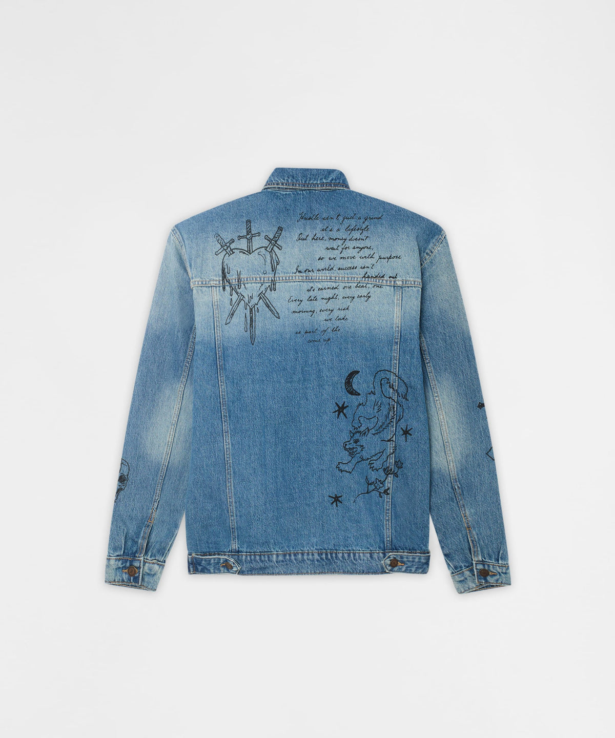 Reason Clothing Essential | Stenciled Sinners Denim Jacket - Light Blue