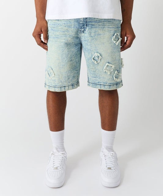 Reason Clothing Deals | Destroyed Denim Shorts - Dark Blue