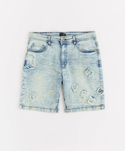 Reason Clothing Deals | Destroyed Denim Shorts - Dark Blue