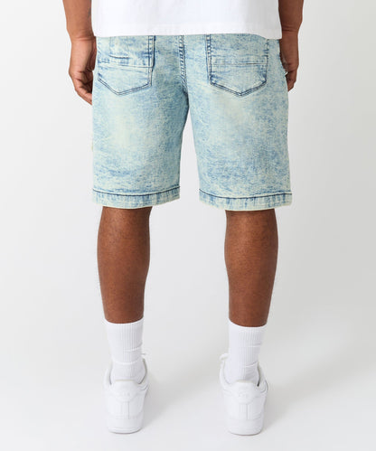 Reason Clothing Deals | Destroyed Denim Shorts - Dark Blue