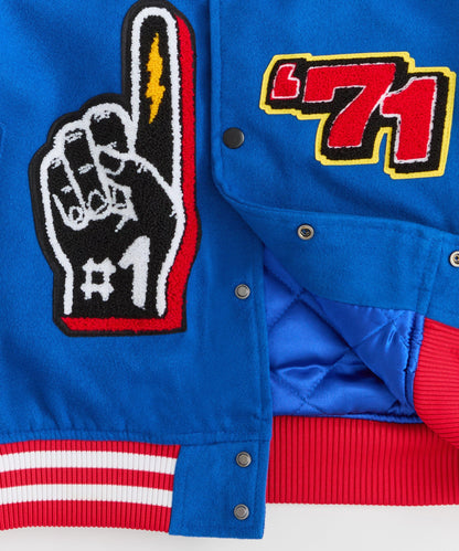 Reason Clothing Essential | Dodge Demon Rebel Embroidered Varsity Jacket Pu - Blue