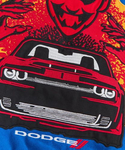 Reason Clothing Essential | Dodge Demon Rebel Embroidered Varsity Jacket Pu - Blue
